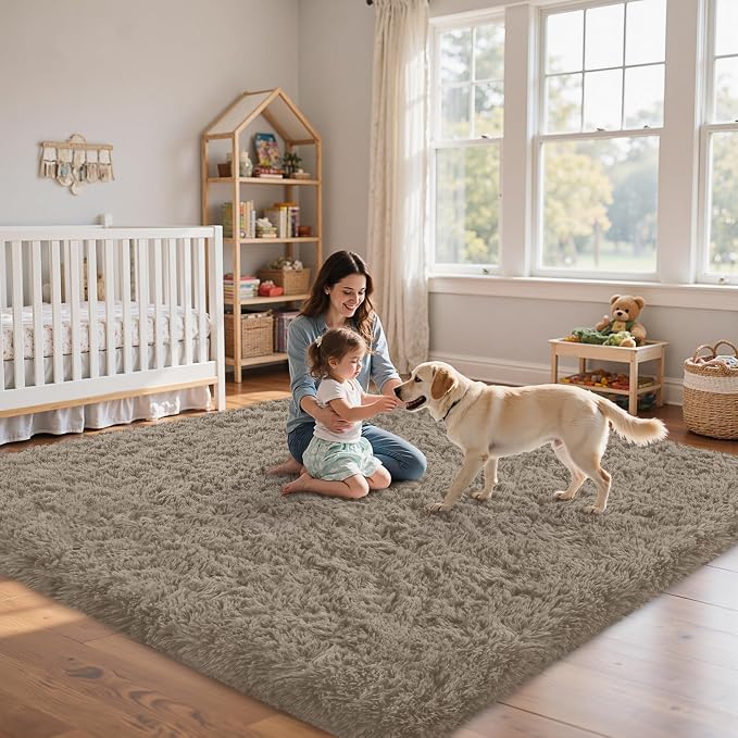 8x10 Area Rug for Living Room:Ultra Soft Fluffy Shag Grey Camel Rugs, Large - Image 9