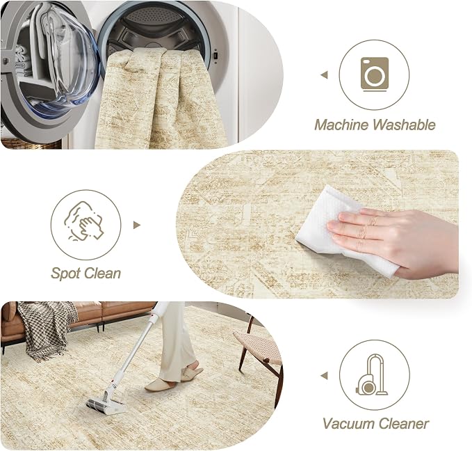 Soalmost 6x9 Area Rug for Living Room Floral Washable Non-Slip Modern Rugs for - Image 4