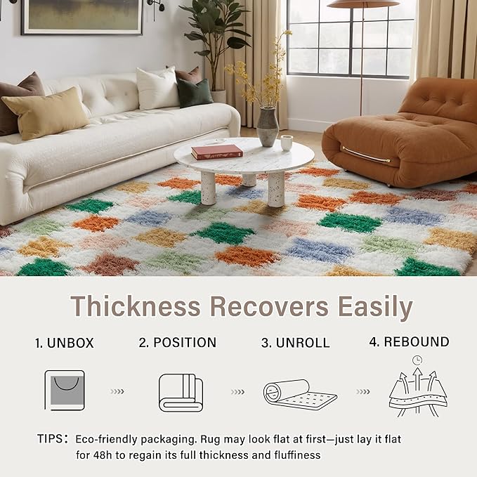 PureCozy Checkered Rug 5x7 for Living Room, Modern Neutral Shag Rug Super Soft - Image 6