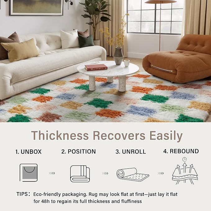 PureCozy Checkered Rug 6x9 for Living Room, Modern Neutral Shag Rug Washable - Image 6