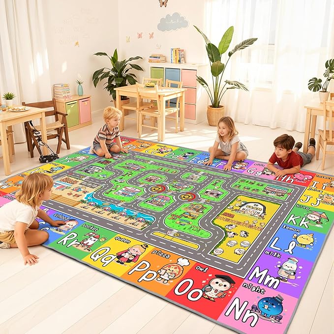 Kids Road Rug for Playroom, 4x6 Kids Car Rug Play Mat by Unknown