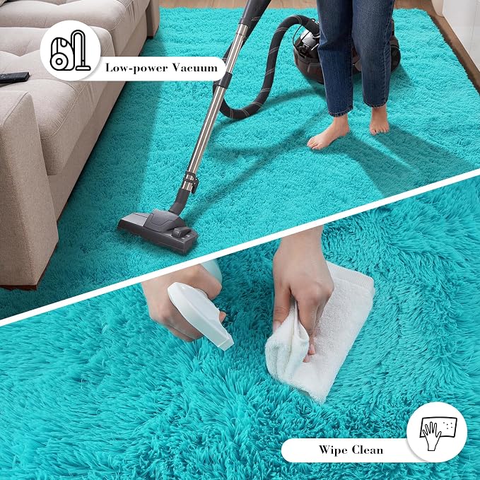 Teal Blue Rug Fluffy Rugs, 2x6 Teal Area Rugs - Image 5