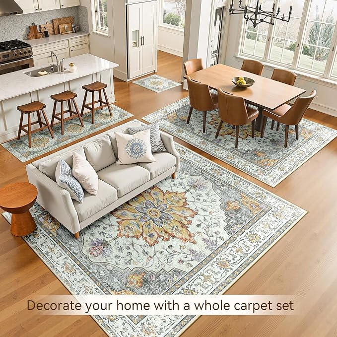 RELEANY Area Rugs 6'x9' Washable Non-Slip, Floral Vintage Distress Medallion - Image 7