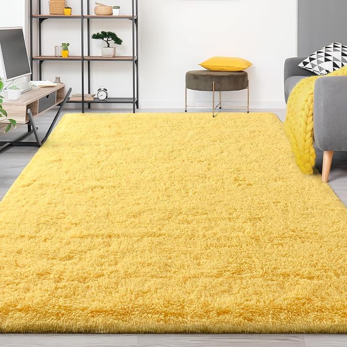 FlyDOIT Large Area Rugs for Living Room, 4x6 Feet Yellow Shaggy Rug Fluffy - Image 8