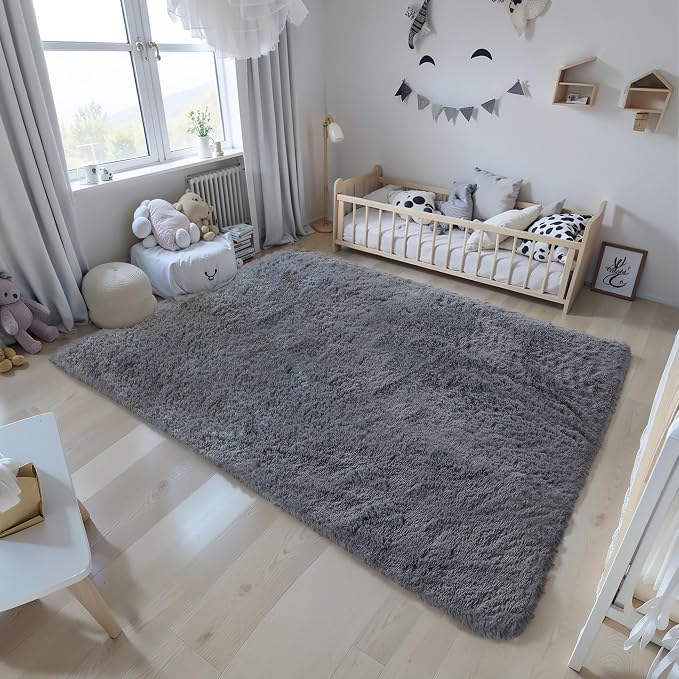 Grey Fluffy 9x12 Large Area Rugs - Image 7