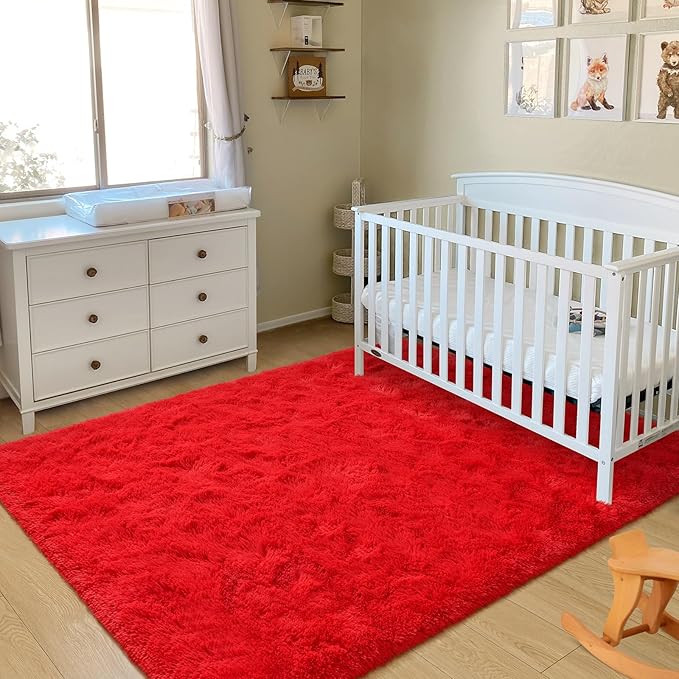 BENRON Fluffy Red Rugs for Living Room Bedroom 4x6, Soft Plush Fuzzy Shaggy - Image 6