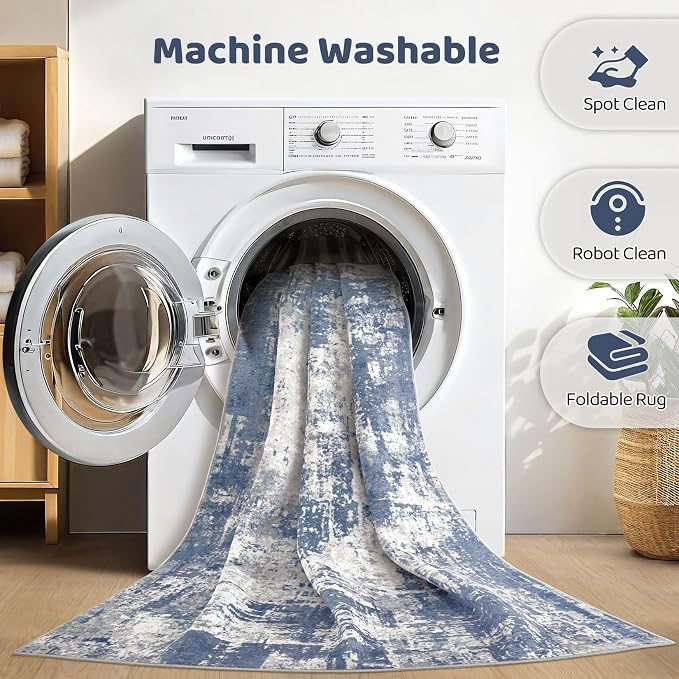 7x9 Area Rug Living Room: Washable Large Abstract Modern Soft Rug Stain - Image 2