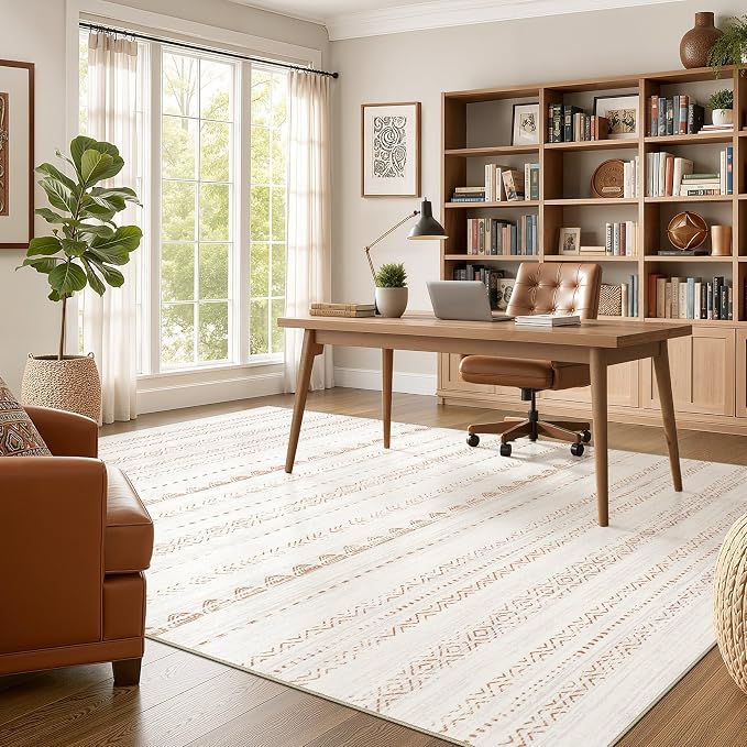 Nakagishi 7x9 Area Rug Living Room: Washable Boho Large Neutral Soft Farmhouse - Image 5