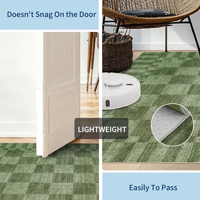 GarveeHome 2×6 Kitchen Runner Rug Non Slip, Moss Green Checkered Rug, Washable - Image 4