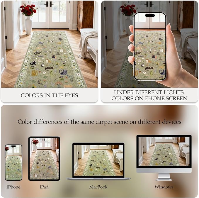 3x7 Washable Rug Runner, Non Slip Low Pile Hallway Cat Runner Rug, Stain - Image 4