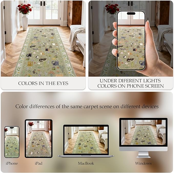 2x5 Washable Rug Runner, Non Slip Low Pile Hallway Cat Runner Rug, Stain - Image 4