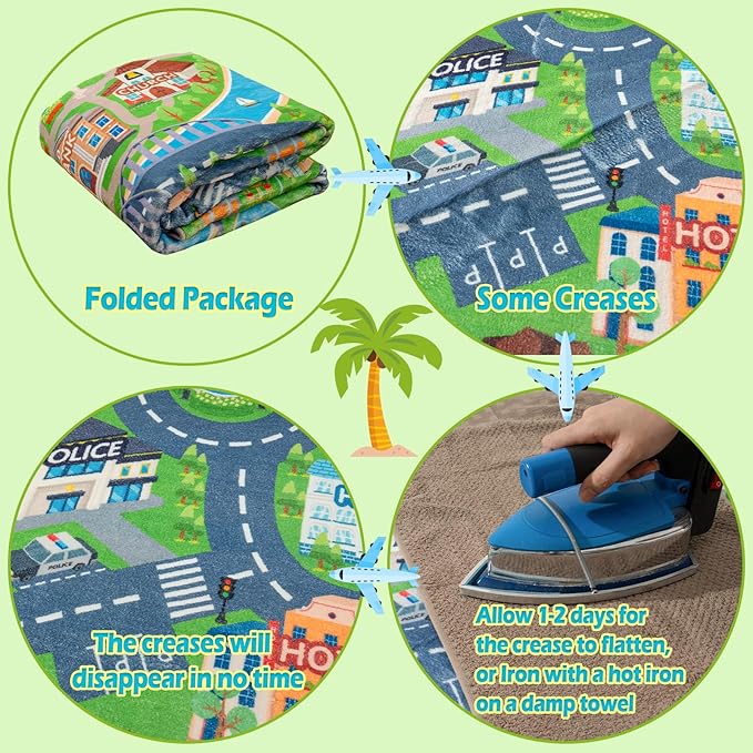 Car Rug Play Mat for Kids Toy Cars, Road Traffic Playmat for Kid Bedroom - Image 4