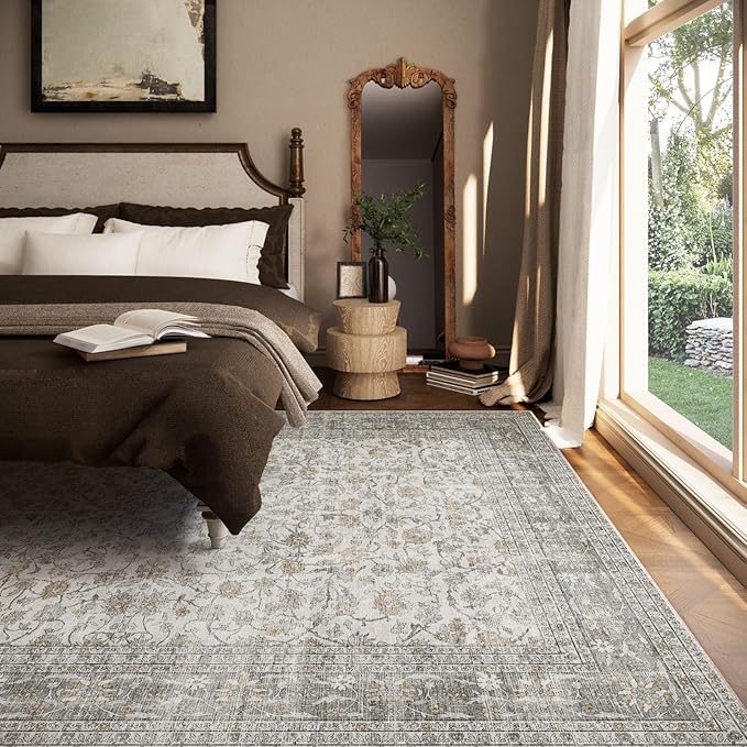 Machine Washable Rugs for Living Room: 6x9 Area Rugs for Bedroom Vintage Stain - Image 3