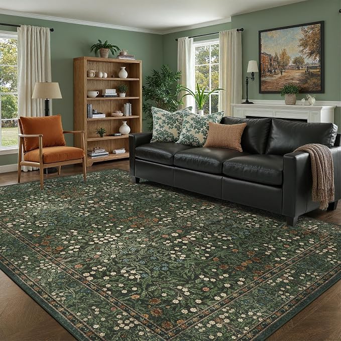 DCX Green 8x10 Area Rugs, Machine Washable Non Slip Stain Resistant Soft by DCXWashableRug