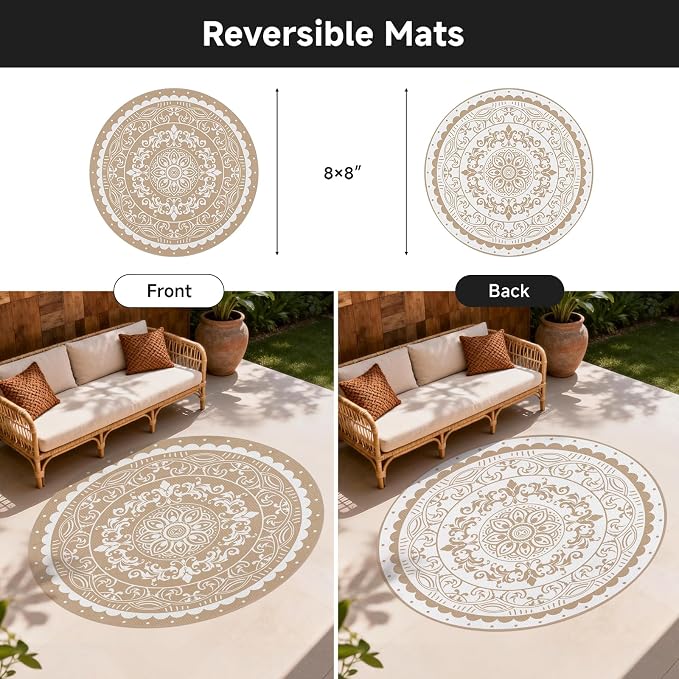 Pauwer Waterproof Outdoor Rug 8ft, Reversible Plastic Straw Patio Camping Rug - Image 2