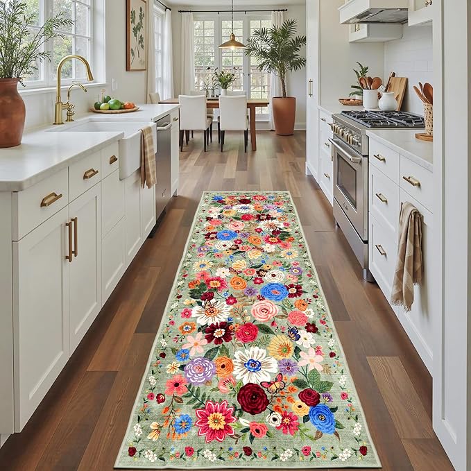Rug for Hallways Kitchen Runner 2x8 Green, Non Slip Washable Rugs by WelcometoBabovid