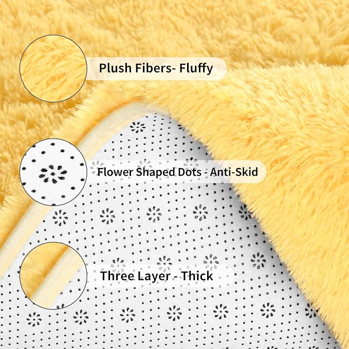 FlyDOIT Large Area Rugs for Living Room, 4x6 Feet Yellow Shaggy Rug Fluffy - Image 7
