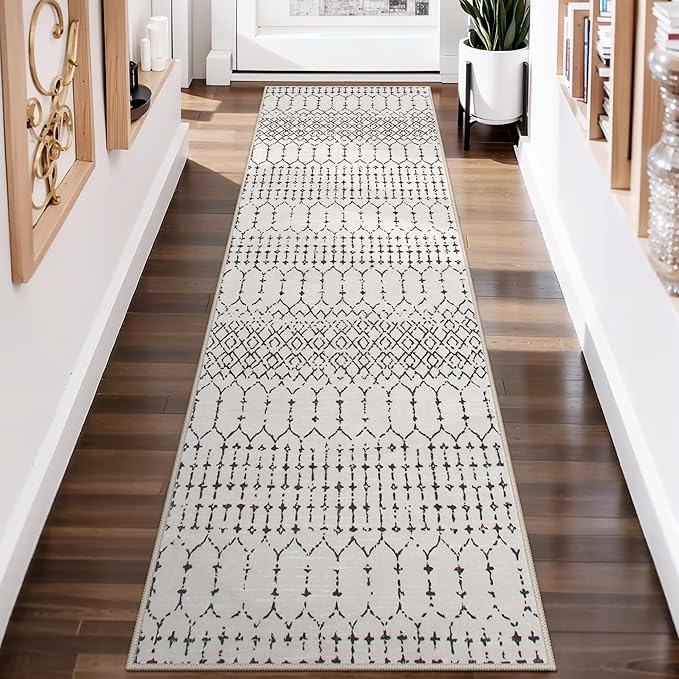 Lahome Moroccan Runners for Hallways 2x8 Beige Washable Runner Rug Non-Slip by Lahome