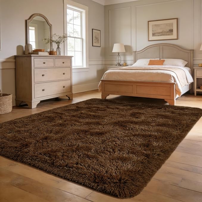 Andecor Shag Area Rug for Living Room, 8 x 10 Feet Coffee Soft Fluffy Indoor - Image 5