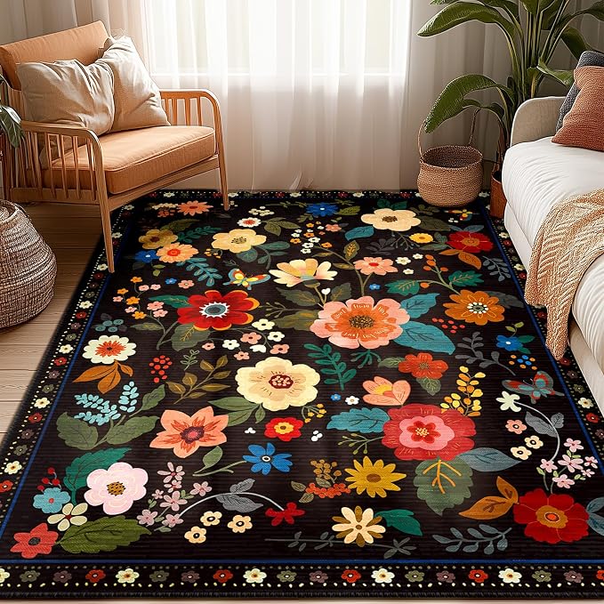 RELEANY Floral 4x6 Area Rugs Washable Print Boho Cute Carpet Non Slip Flower - Image 8