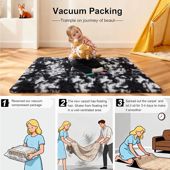 Black and White Rugs for Living Room, Large Fluffy 6x9 Area Rugs for Bedroom - Image 5