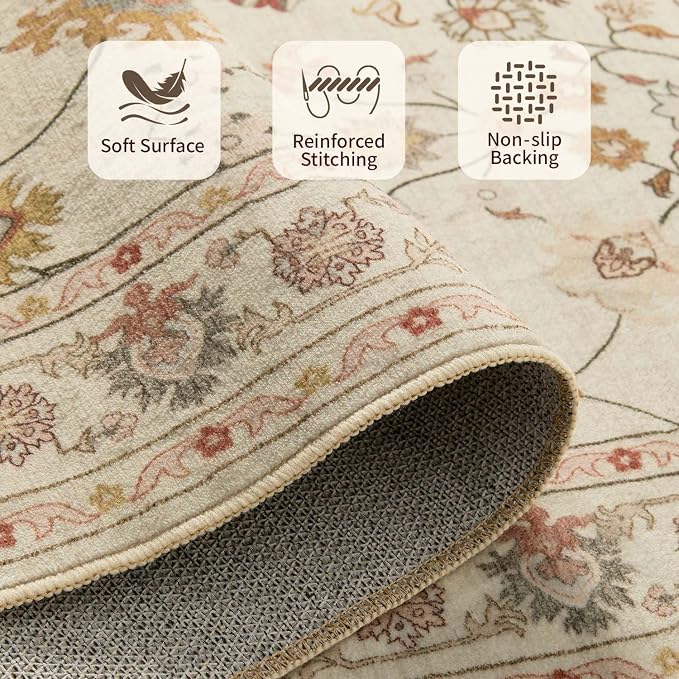 Rugxara Floral Rug for Living Room Bedroom, 6x9 Washable Rug, Vintage Boho Area - Image 5