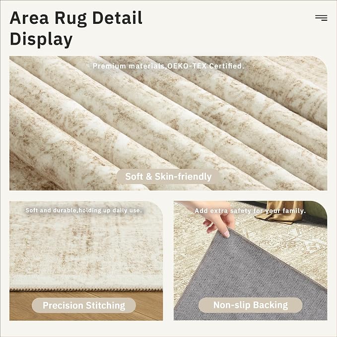 Soalmost 5x7 Area Rugs Beige Low Pile Indoor Washable Trendy Faded Style Floral - Image 6