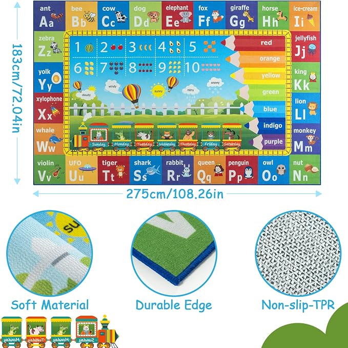 Unirea 6x9 Kids Rug for Playroom Classroom Bedroom, Washable Educational Play - Image 4