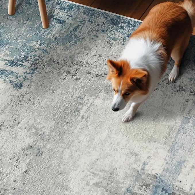 Blue Abstract 3x6 Washable Non-Slip Hallway Runner Rug | Modern Soft Low Pile - Image 5