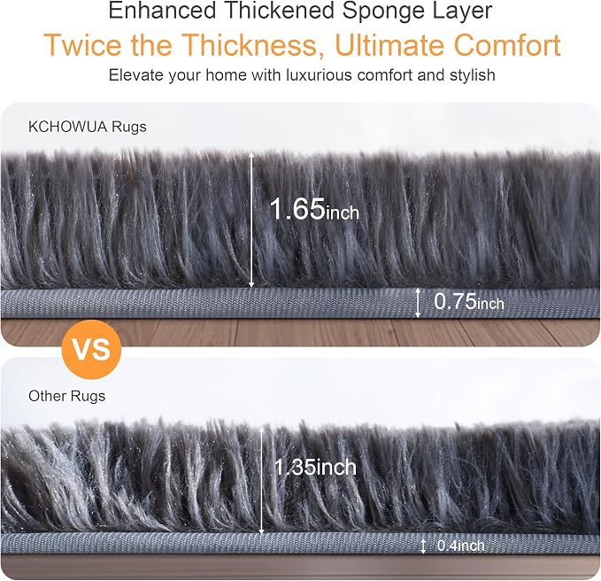 KICHOWUA Thick Area Rug Grey Fluffy 4x6 - Image 3