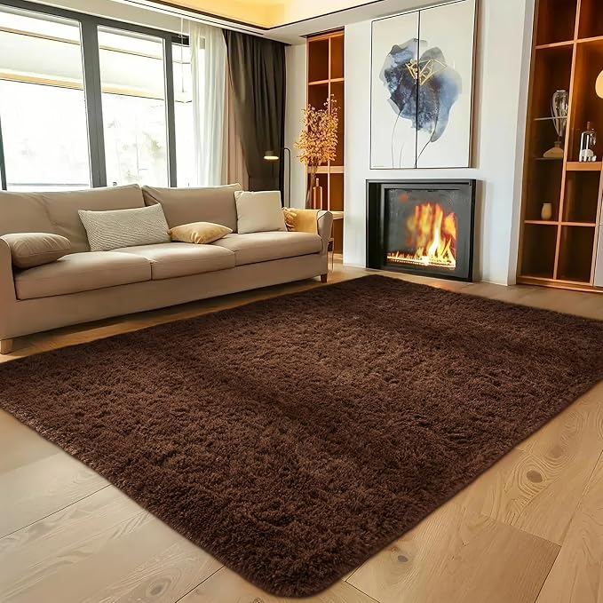Ophanie Brown Rugs for Living Room Bedroom, 6x9 Fluffy Fuzzy Furry Carpet - Image 3