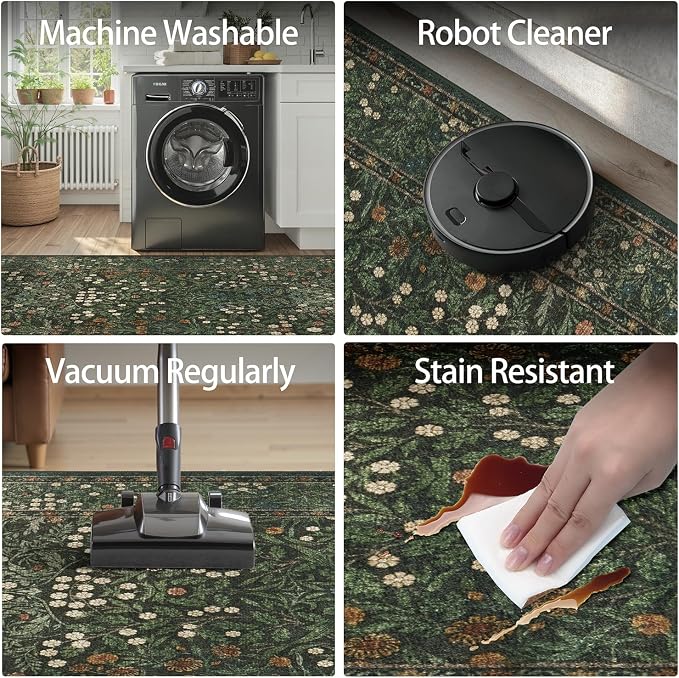 DCX Green 8x10 Area Rugs, Machine Washable Non Slip Stain Resistant Soft - Image 2