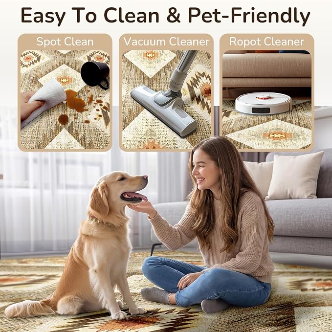 Area Rug 5x7 Rug Machine Washable Non-Slip Low Pile Print Pattern Western Rug - Image 6