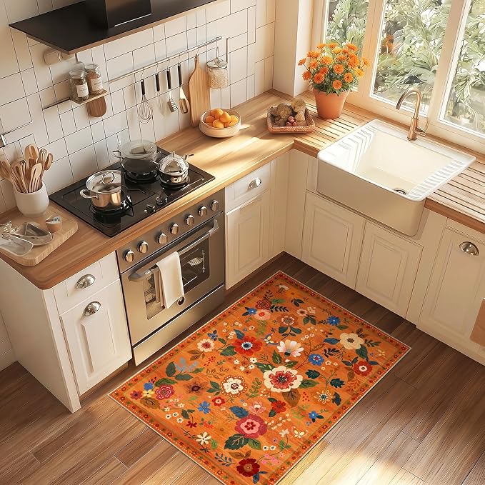 RELEANY Floral 2x3 Area Rugs Washable Print Boho Cute Carpet Non Slip Flower - Image 7