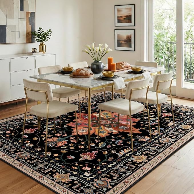 RELEANY Area Rugs 8'x10' Washable Non-Slip, Floral Vintage Distress Medallion - Image 3
