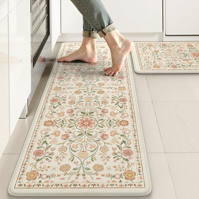 KIMODE Anti Fatigue Mats for Kitchen Floor Non Slip, Farmhouse Boho Floral by StayinComfortCookwithJoy