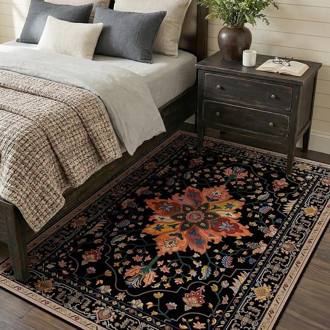 RELEANY Area Rugs 4'x6' Washable Non-Slip, Floral Vintage Distress Medallion - Image 3
