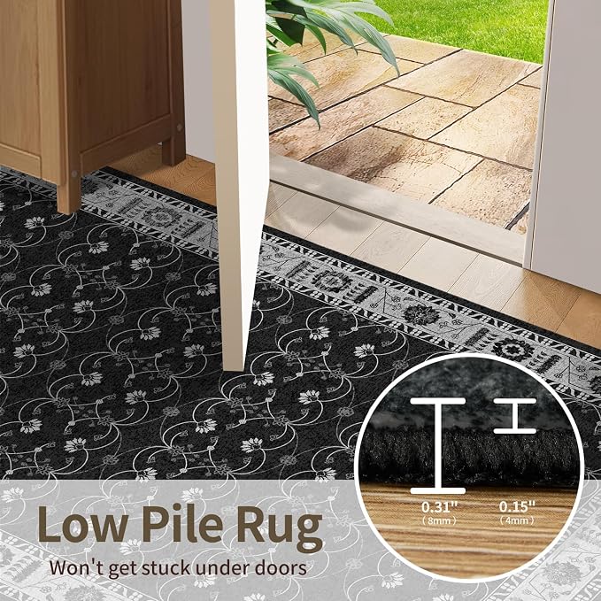 Rugxara 8x10 Washable Area Rug for Living Room, Extra Large Black Vintage Boho - Image 7