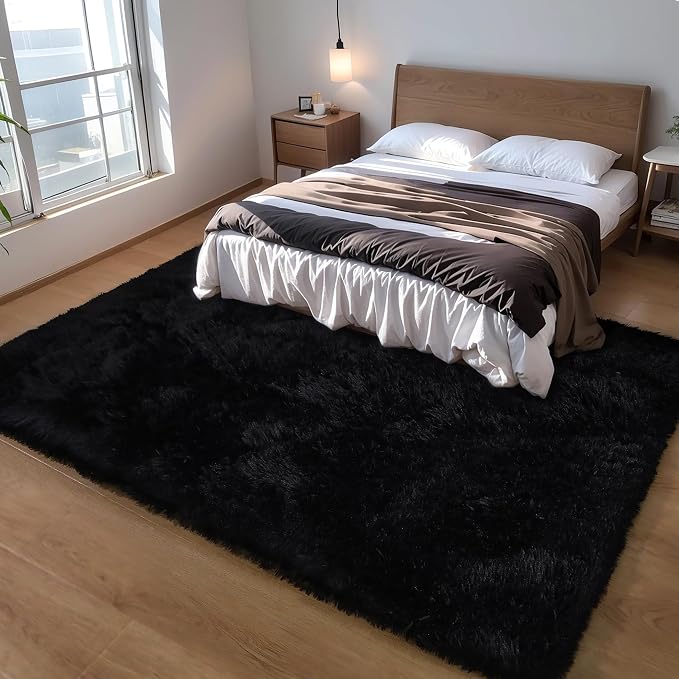 KICHOWUA 4x6 Black Fluffy Shag Rug - Image 7