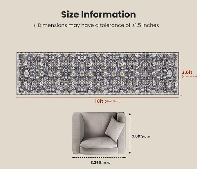 AMADA HOMEFURNISHING 2'6"x10' Washable Area Rug, Low-Profile Entryway Rug - Image 2