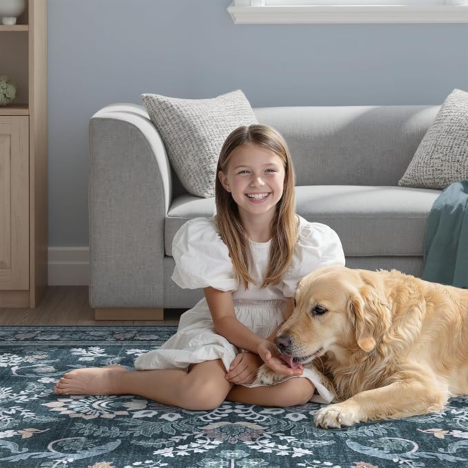 DCX Navy Blue 4x6 Area Rug, Machine Washable Non Slip Stain Resistant Soft - Image 3