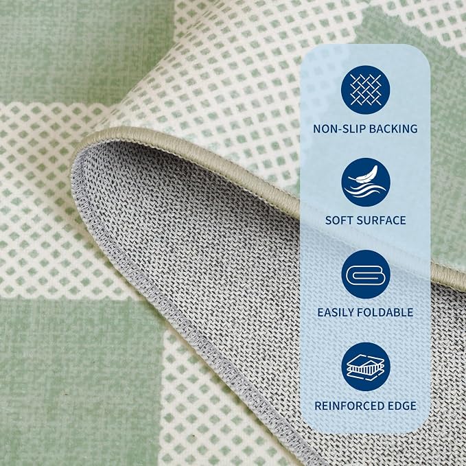 GarveeHome Checkered Sage Green 2x6 Washable Kitchen Runner Rus Geometric - Image 7