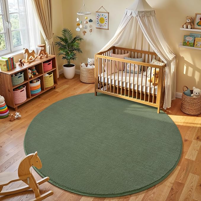 Amearea Sage Green Round Area Rugs 5ft Washable Circle Rugs - Image 2