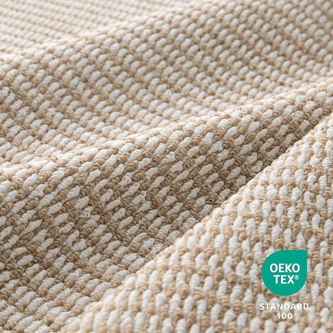 Faux Jute Area Rug 5'x7', Washable & Non-Slip, Taupe & White | 0.27" Low Pile - Image 4
