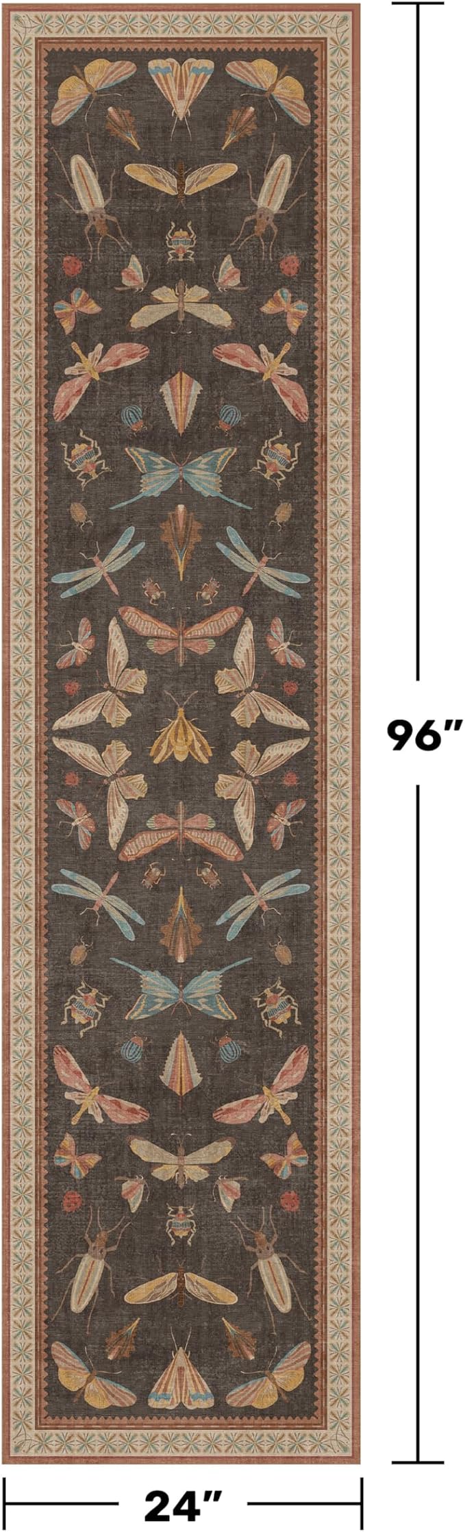 Brown Vintage Hallway Runner Rug 2x8, Washable Non Slip Carpet - Image 2