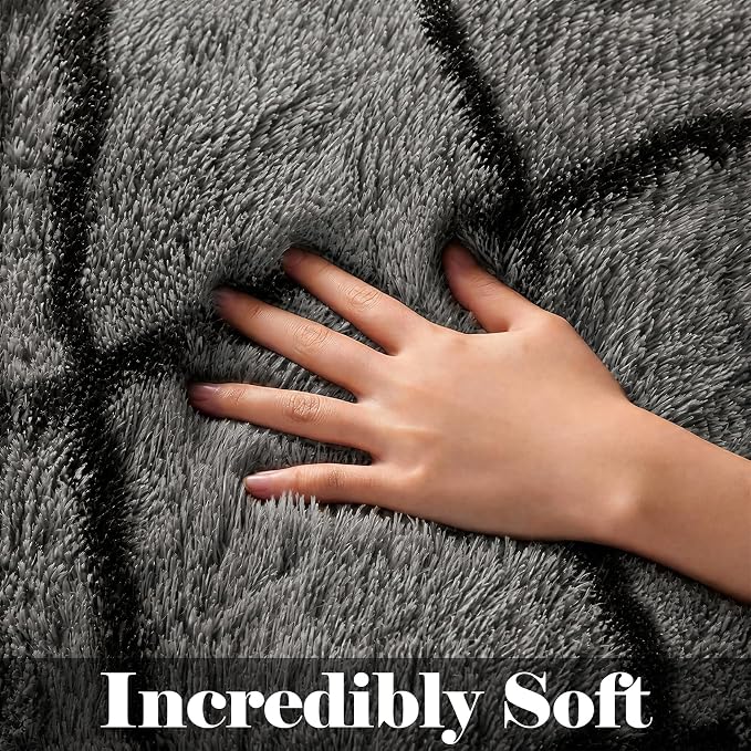 ONASAR 5x7 Area Rugs for Living Room Bedroom, Fluffy Grey and Black Throw Rug - Image 2