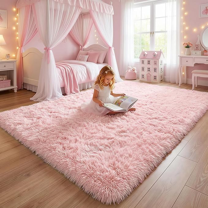 Amdrebio Pink Rugs for Girls Bedroom, 9x12 Large Fluffy Area Rugs for Living - Image 8
