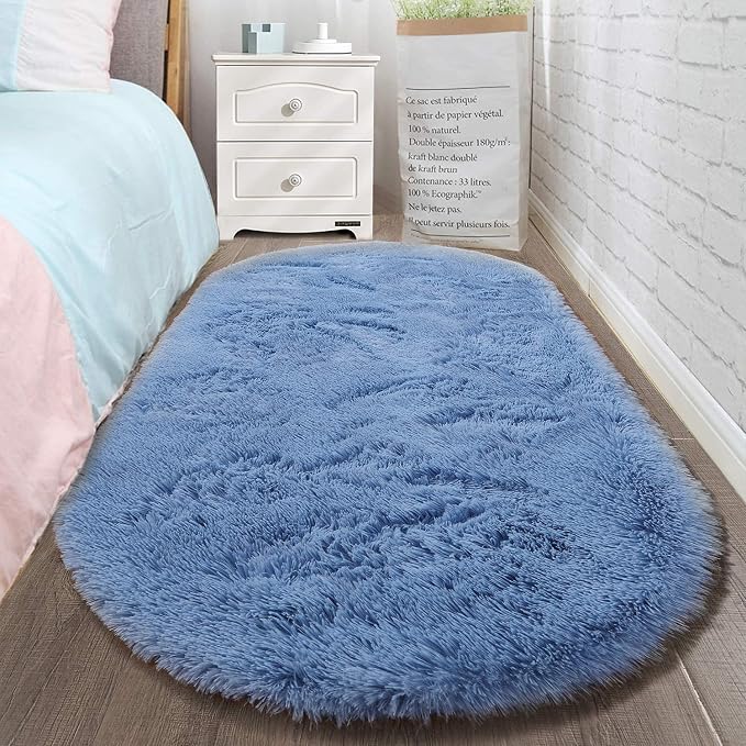 LOCHAS Bedroom Rug 2.6' x 5.3', Light Navy Fluffy Shaggy Area Rug - Image 7