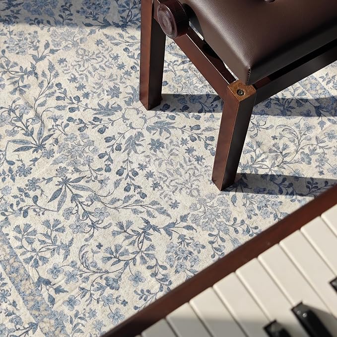 jinchan Zenith Corner Rug 5x5 Area Rug Floral Soft Aesthetic Rug Non-Slip Low - Image 4