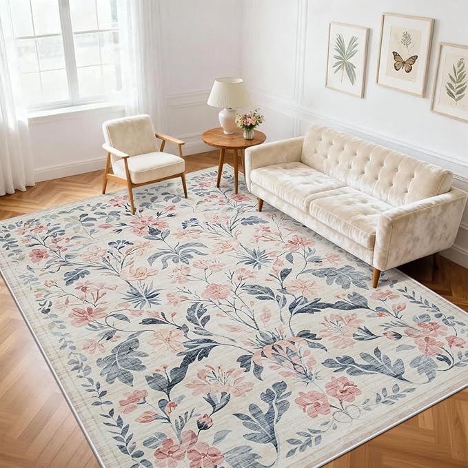 5x7 Area Rugs Washable Rug: Boho Living Room Rug Soft Non-Slip Low Pile Carpet by Yidanamy